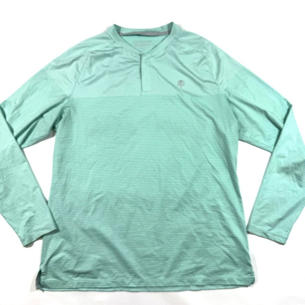 Coolibar Tiebreaker Henley Shirt Long Sleeve UPF 50 Green Stripe